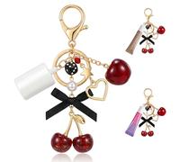 BydGxy Porte-clés pour gloss à lèvres et crème pour les mains, compatible avec chapstick et baume à lèvres Summer Friday, accessoire portable mignon, Breloque nœud cerise doré, One Size