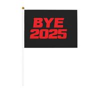 Bye 2025 Lot de 10 petits drapeaux à main avec mots rouges sur bâton pour fête, activités d'équipe, défilés, décoration de vacances