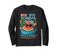 Bye Bye School Hello Pool Summer Break Kids Vacation Fun Manche Longue