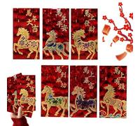 Byeaon Enveloppes Rouges du Nouvel An - 6 Pièces Décorations 3D En Relief Avec Paillettes 2026,Enveloppes Rouges du Nouvel An,Cadeau pour Adultes Famille Fille Garçon Ados Parents