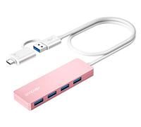 BYEASY Hub USB 3.1 C Vers 3.0 Avec 4 Ports et Câble Étendu de 0,6 m - Répartiteur Portable Ultra Fin pour MacBook, Mac Pro/Mini, iMac, PS4, PS5, Surface Pro, Clé USB, Samsung (Rose)