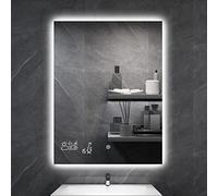byecold Miroir de Salle de Bain avec éclairage LED 60 x 80 cm, Miroir de Salle de Bain Anti-buée avec Interrupteur Tactile, Miroir Mural Lumineux, Station météo, Vertical
