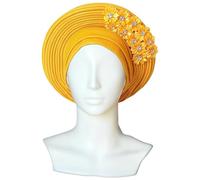 byepica Bandeau africain Gele jaune pour mariage, turban en strass, 56-58 cm