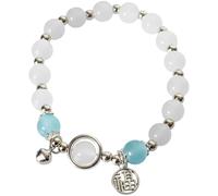 byepica Bracelet en perles de verre pour femme, bracelet en perles œil de chat bleu avec breloque Fu et clochette, fait à la main, léger, nouveau style chinois