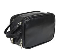 byepica Trousse de toilette de voyage pour homme, grand organiseur de rasage en cuir synthétique avec double fermeture éclair et crochet de suspension, noir, noir