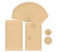 BYETIVE 100 Pièces Mini Enveloppe de Papier Kraft, Vintage Brunes Recyclable Sac Petite Cadeau Pochette Kraft Sachet pour Bonbons Graines Bijoux en Mariage Fete 16.5x10CM, en 200pcs DIY Autocollants