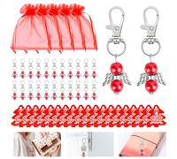 Byffoer Lot de 24 pendentifs ange gardien avec pendentif ange gardien - Avec pendentif en organza - Papier kraft - Pour Noël, mariage, communion - Rouge