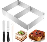 Byffoer Moule Rectangulaire Patisserie,Cadre Patisserie Rectangulaire Moule Cadre Patisserie Extensible,Moule rectangulaire Patisserie avec 2 Spatules et 1 Couteau pour la Cuisson et la Décoration