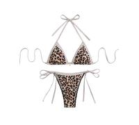 BYFINECANY Maillot de Bain pour Femme Imprimé Floral Dos Nu Paisley Été Maillot de Bain Bikinis, Motif léopard - Marron, Taille M