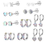 Byfoyif 10 Paires Boucles d'Oreilles Fille, Boucle d'Oreille Stitch Argenté et Créoles Fille Strass, Boucles d'Oreilles Multicolore, Motif de Papillon/Fleur/Coeur/Étoile/Perle, pour Enfant Femme