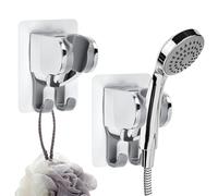 Byfoyif 2 Pcs Support Douchette Adhésif avec Crochet, Accroche Pommeau de Douche en ABS, Fixation Pommeau de Douche à Angle Réglable, Support Douchette Mural sans Perçage, pour Baignoire Salle de Bain