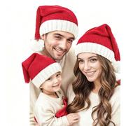 Byfoyif 3 Pcs Bonnet de Noël pour Parent et Enfant, Chapeau de Noël Déco avec Pompom, Chapeau de Père Nouvel An Tricoté, Bonnet de Nouvel An Rouge, pour Activité Intérieure et Extérieure Famille