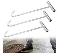 Byfoyif 3 Pcs Crochets de Levage pour Plaques d'Égout 30 cm, Crochet Leve Plaque en Acier Galvanisé, Crochets de Couvercle de Regard avec Poignée en T et Pointe Affûtée, pour Grilles de Drainage Tamis