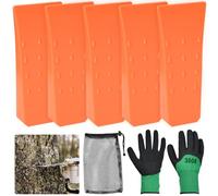 Byfoyif 5 Pcs Coin d'Abattage d'arbre en ABS, Cales pour Tronçonneuses à Tronçon Antidérapante, Coins Éclateurs pour Jardinage 6 Pouces, Cales Forestières en Plastique avec Gants et Sac de Rangement