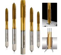 Byfoyif 5 Pcs Foret Taraudeur M3 M4 M5 M6 M8, Filetage Taraudage en Acier Plaqué Titane, Embouts de Taraudage à Main, Tarauds Métrique, pour Réparation Automobile Métallurgie Bricolage