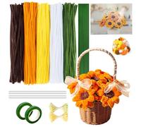 Byfoyif 500 Pcs Cure Pipe Multicolore, Kit Fil Chenille Tournesol avec 20 Tiges de Fleurs, 100 Pompons, 100 Étamines, 2 Rubans Floraux, Tige Chenille Loisir Créatif, pour Artisanat Bricolage Cadeau