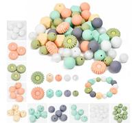 Byfoyif 56 Pcs Perles Bracelet en Silicone, Kit de Perle pour Bijoux Multi-Forme, Perles Colorées pour Bracelet, Perle Enfant Silicone en Fleur Marguerite, pour Décoration Colliers Porte-Clés DIY