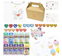 Byfoyif 92 Kits de Livre de Coloriage Mariage, 10 Pcs Carnet de Dessin Coloriage + Boîte en Kraft + 4 Taille-Crayons + 15 Gommes + 10 Crayons + 50 Autocollants Aquarelle + 2 Autocollants de Mariage