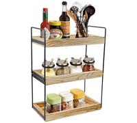 Byfoyif Étagère Salle de Bain à 3 Niveaux, Organisateur Comptoir Salle de Bain, Étagère Rangement Bois, Support Produit Douche avec Structure Métal, pour Gel Douche Bureau Cuisine, 33x17.5x44cm