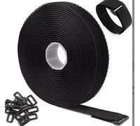 Byfoyif Sangle Scratch 5m x 5cm avec 25 Boucles Métal, Bande Scratch Auto-agrippante, Serre-câble Scratchs Large, Rouleau Scratchs Noir Découpable et Réglables, pour Organisation Câbles Cordons Tentes