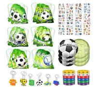 Byfoyif Soccer Décoration Anniversaire Football, 12 Kits de Cadeau Foot Enfant, Football Piñata Anniversaire, Sac de Cordon + Porte-Clé + Bracelet + Tatouages Temporaires + Cartes, pour Invités Fête