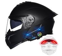 BYGMWEP Casque Moto Modulable Bluetooth avec Feu Arrière, Casque Moto Homologué ECE, Flip Up Casque Adulte Moto avec Double Visière, Microphone à Haut-Parleur intégré, pour Homme Femme