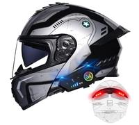 BYGMWEP Casque Moto Modulable Bluetooth avec Feu Arrière, Casque Moto Homologué ECE, Flip Up Casque Adulte Moto avec Double Visière, Microphone à Haut-Parleur intégré, pour Homme Femme