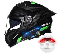 BYGMWEP Casque Moto Modulable Bluetooth avec Feu Arrière, Casque Moto Homologué ECE, Flip Up Casque Adulte Moto avec Double Visière, Microphone à Haut-Parleur intégré, pour Homme Femme