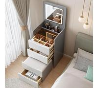 BYGSBKDP Bureau de coiffeuse multifonction blanc avec miroir et lumières, table de maquillage avec 3 armoires et tabouret (A)