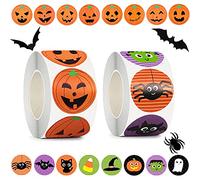Byhoo Lot de 1 000 Autocollants d'halloween pour Enfants, Motif Citrouille, Chauve-Souris, araignée, 16 Couleurs et Motifs éclatants, Autocollants Ronds pour Cachet d'enveloppe