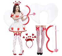 Byhsoep Déguisement de Cupidon Femme avec Ailes d'Ange de 60CM,Arc de Cupidon,Bandeau,Bas avec Nœud,Costume d'Ange Eros pour Filles et Femmes,Accessoires de Fête de Carnaval de Saint-Valentin (Blanc)