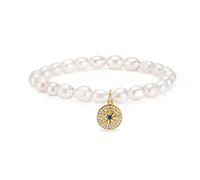 BYIA Bracelet de perles de culture baroque pour femme, bracelet de perles naturelles, breloque réglable pour ami, famille, amoureux, anniversaire, anniversaire de mariage, bijou commémoratif irrégulier, Laiton, Oxyde de Zirconium