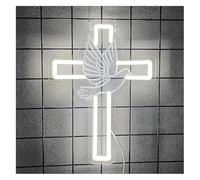 Byicoo Enseignes au néon d'art suspendues Croix pour enseigne lumineuse néon Jésus LED pour décoration murale de chambre à coucher, idéale pour Pâques(Blanc)
