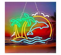 Byicoo Enseignes au néon d'art suspendues Enseigne lumineuse LED en forme de palmier et dauphin pour salon, club, 30 x 22,5 cm