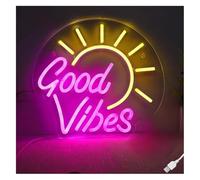 Byicoo Enseignes au néon d'art suspendues Enseigne lumineuse LED néon « Good Vibes » pour décoration murale de magasin vêtements, 32,5 cm × 30