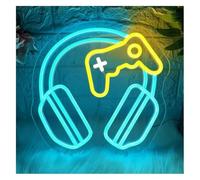 Byicoo Enseignes au néon d'art suspendues Enseigne lumineuse néon en forme d'écouteur pour gamer,une salle de jeux ou un pub 30 x 29,3 cm