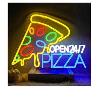 Byicoo Enseignes au néon d'art suspendues Enseigne lumineuse néon « Pizza ouverte 24h/24 et 7j/7 » à intensité variable pour pizzeria/restaurant, 38 x 29 cm
