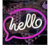 Byicoo Enseignes au néon d'art suspendues Enseignes au néon Hello Light LED Appliques murales Magasin Salutation Décoration d'intérieur Lampe de nuit Mariage(Neon-3)