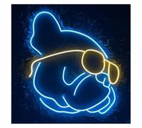 Byicoo Enseignes au néon d'art suspendues Lampe enseigne Bouledogue français avec lunettes de soleil, néon, décoration murale pour chambre d'enfant, 53 cm