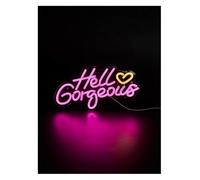 Byicoo Enseignes au néon d'art suspendues Lampe enseigne lumineuse Hello Gorgeous en forme de cœur néon décoration murale pour chambre ou anniversaire 47x23,5cm