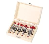 BYINGS Ensemble d'élargisseurs de trous de charnière réglables 5 pièces - Foret à aile plate en alliage dur for le travail du bois - 15-35 mm - Coffret en bois inclus