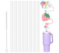 Byitin 8Pcs Paille Plastique pour Stanley Cup 30/40oz, Pailles Réutilisables Sans BPA, Drinking Straw avec Brosses de Nettoyage et Couverture en Paille pour Bubble Tea, Smoothie, Cocktail