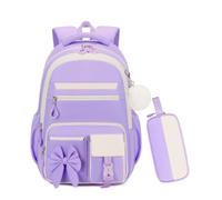 Byitin Lot de 2 cartables pour fille - Avec trousse à crayons - Grand volume - Sac à dos d'école pour adolescents - Cartable primaire - En nylon respirant et housse de pluie - Violet