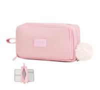Byitin Trousse Crayons 3 Compartiments, Trousse de Grande capacité, Velours Sac de Papeterie Organisateur, Pencil Case pour Fourniture Scolaire et de Bureau, Rose