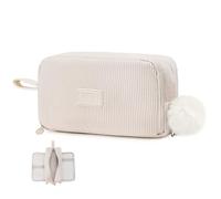 Byitin Trousse Crayons Velours, Trousse 3 Compartiments, Grande Capacité Sac de Papeterie Organisateur, Portable Pencil Case pour Fille, Garçon et Adolescent, Beige