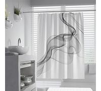 BYJING Art Noir Abstrait Ligne sur Rideau de Douche Blanc Spa Méditation Salle de Bain Rideau de Douche Qualité Hôtel Lavable en Machine Imperméable à l’Eau Séchage Rapide 120x200cm