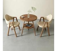 BYJSJY Ensemble Table Ronde Noyer avec 2 fauteuils en Cuir PU(Beige)