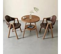 BYJSJY Ensemble Table Ronde Noyer avec 2 fauteuils en Cuir PU(Brown)