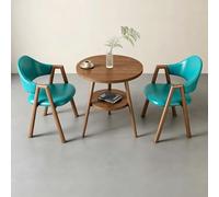 BYJSJY Ensemble Table Ronde Noyer avec 2 fauteuils en Cuir PU(Peacock Blue)