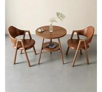 BYJSJY Ensemble Table Ronde Noyer avec 2 fauteuils en Cuir PU(Tan)